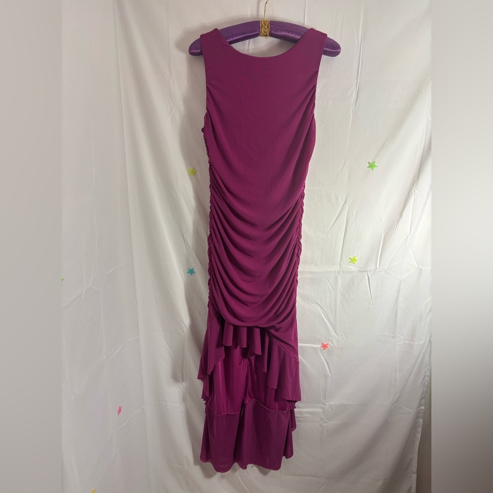 NWT Zesica Fuchsia Ruched Body-con High Low Ruffle Mermaid Hem Size L - Picture 13 of 16